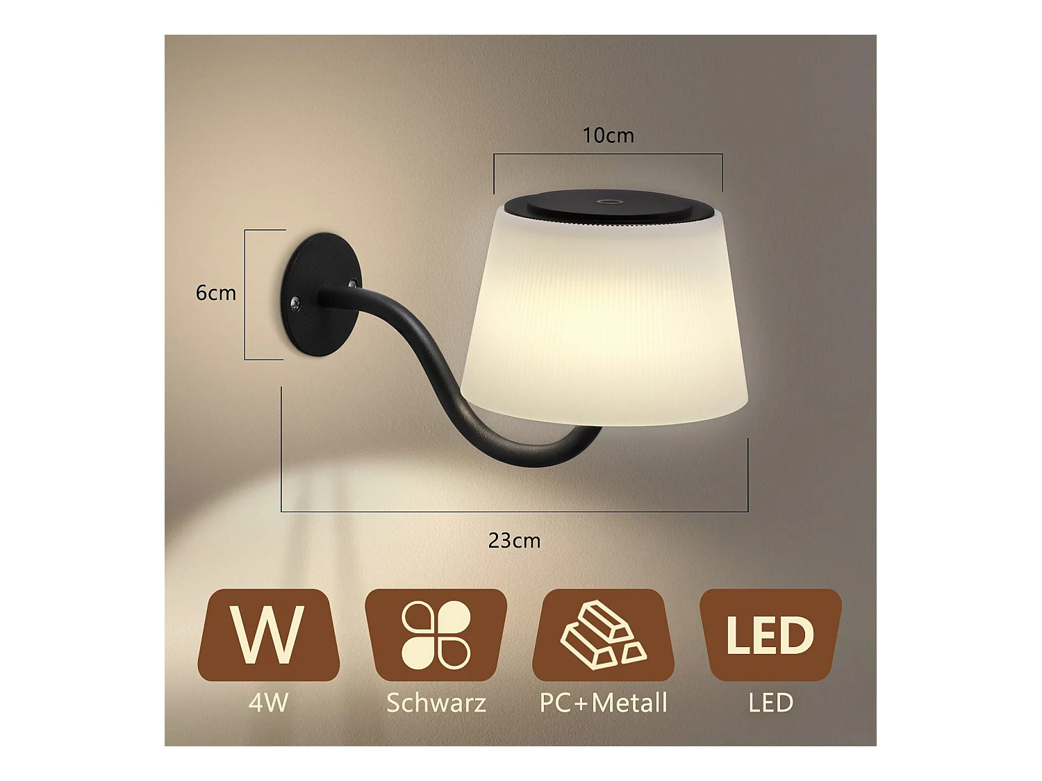 NETTLIFE Applique murale d'intérieur à piles : 2 appliques murales led à intensité variable avec interrupteur, spots muraux sans fil noirs modernes