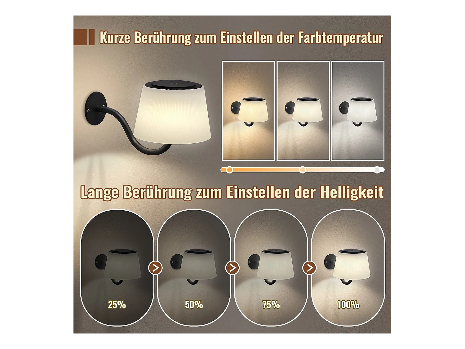 NETTLIFE Applique murale d'intérieur à piles : 2 appliques murales led à intensité variable avec interrupteur, spots muraux sans fil noirs modernes