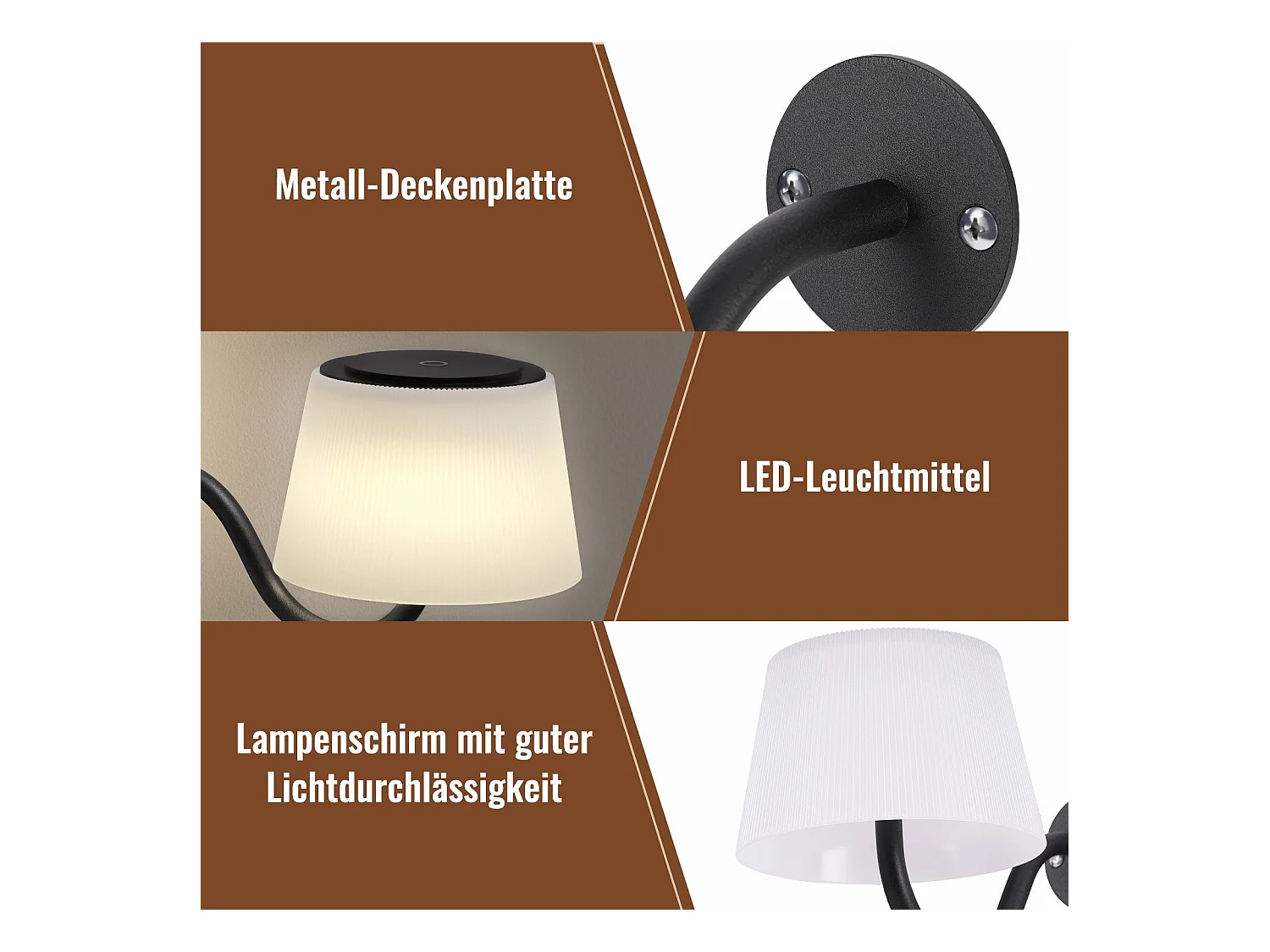 NETTLIFE Applique murale d'intérieur à piles : 2 appliques murales led à intensité variable avec interrupteur, spots muraux sans fil noirs modernes