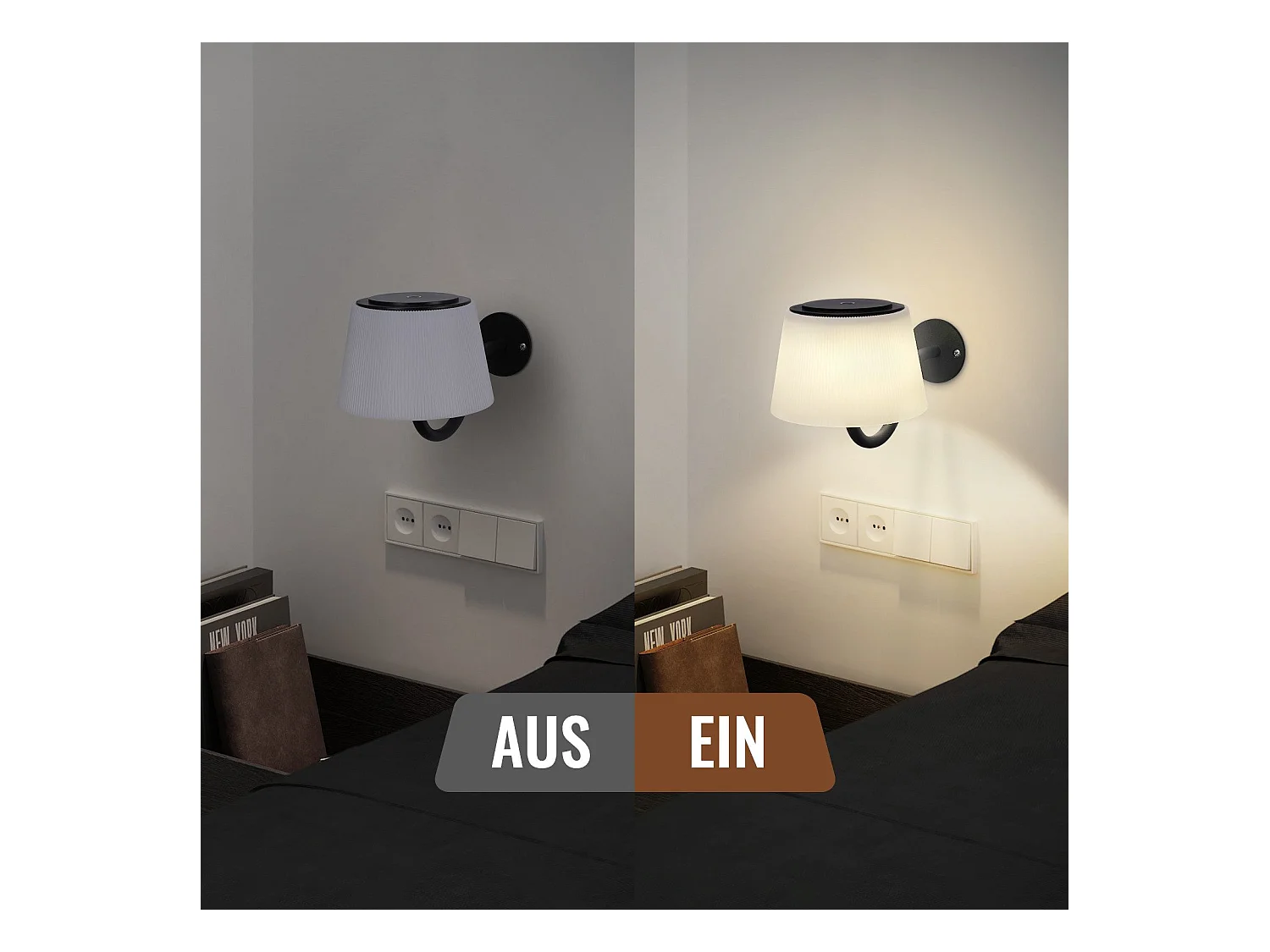 NETTLIFE Applique murale d'intérieur à piles : 2 appliques murales led à intensité variable avec interrupteur, spots muraux sans fil noirs modernes