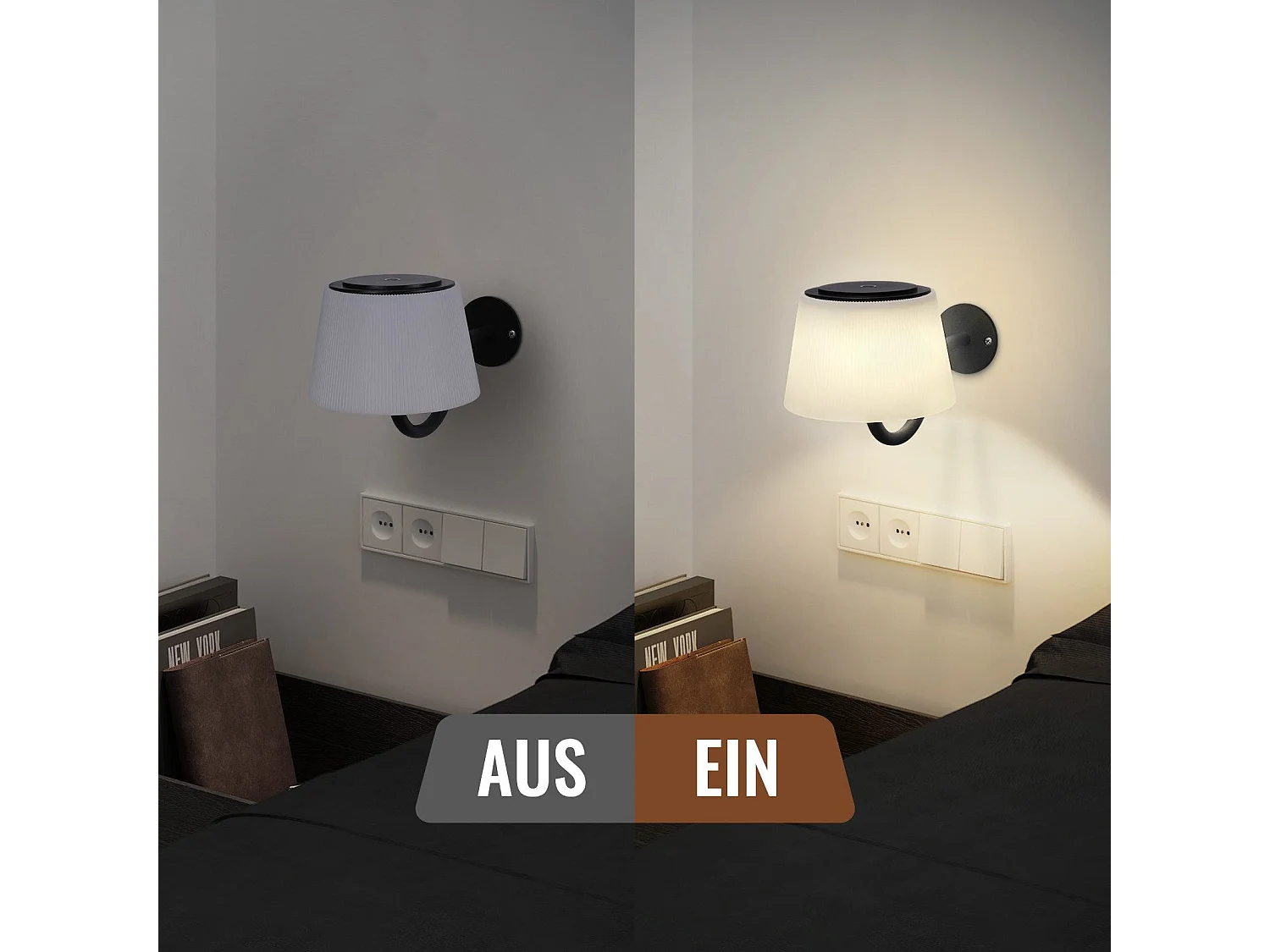 NETTLIFE Applique murale d'intérieur à piles : 2 appliques murales led à intensité variable avec interrupteur, spots muraux sans fil noirs modernes