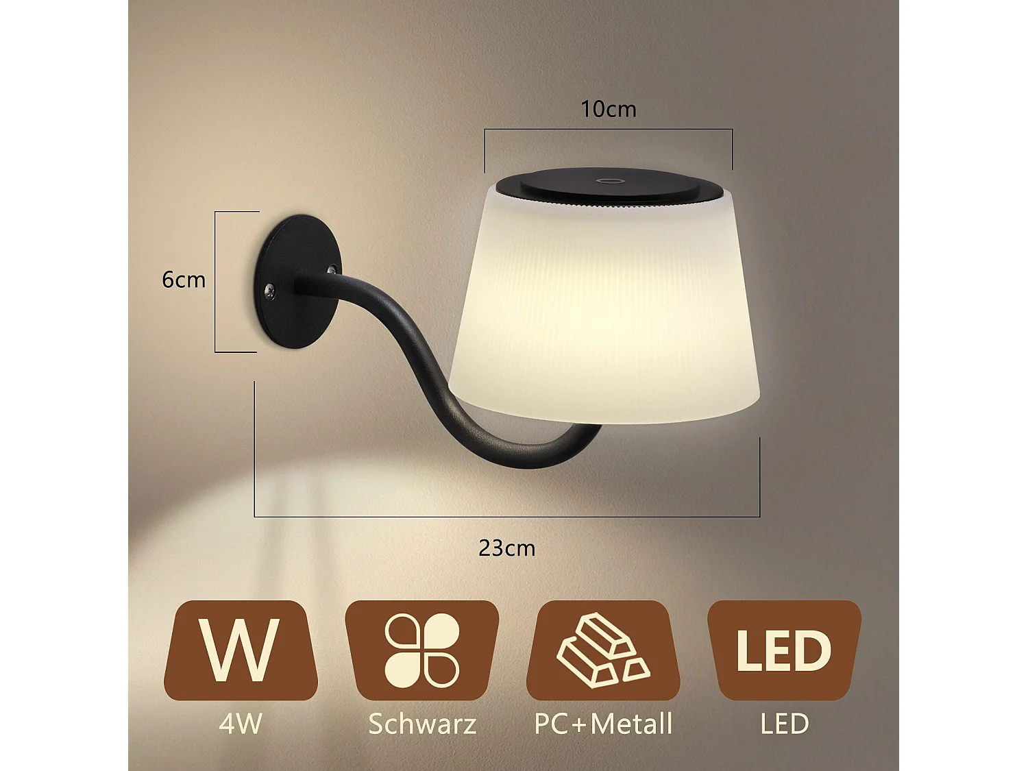 NETTLIFE Applique murale d'intérieur à piles : 2 appliques murales led à intensité variable avec interrupteur, spots muraux sans fil noirs modernes