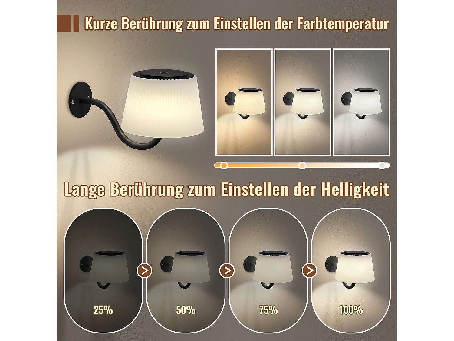 NETTLIFE Applique murale d'intérieur à piles : 2 appliques murales led à intensité variable avec interrupteur, spots muraux sans fil noirs modernes