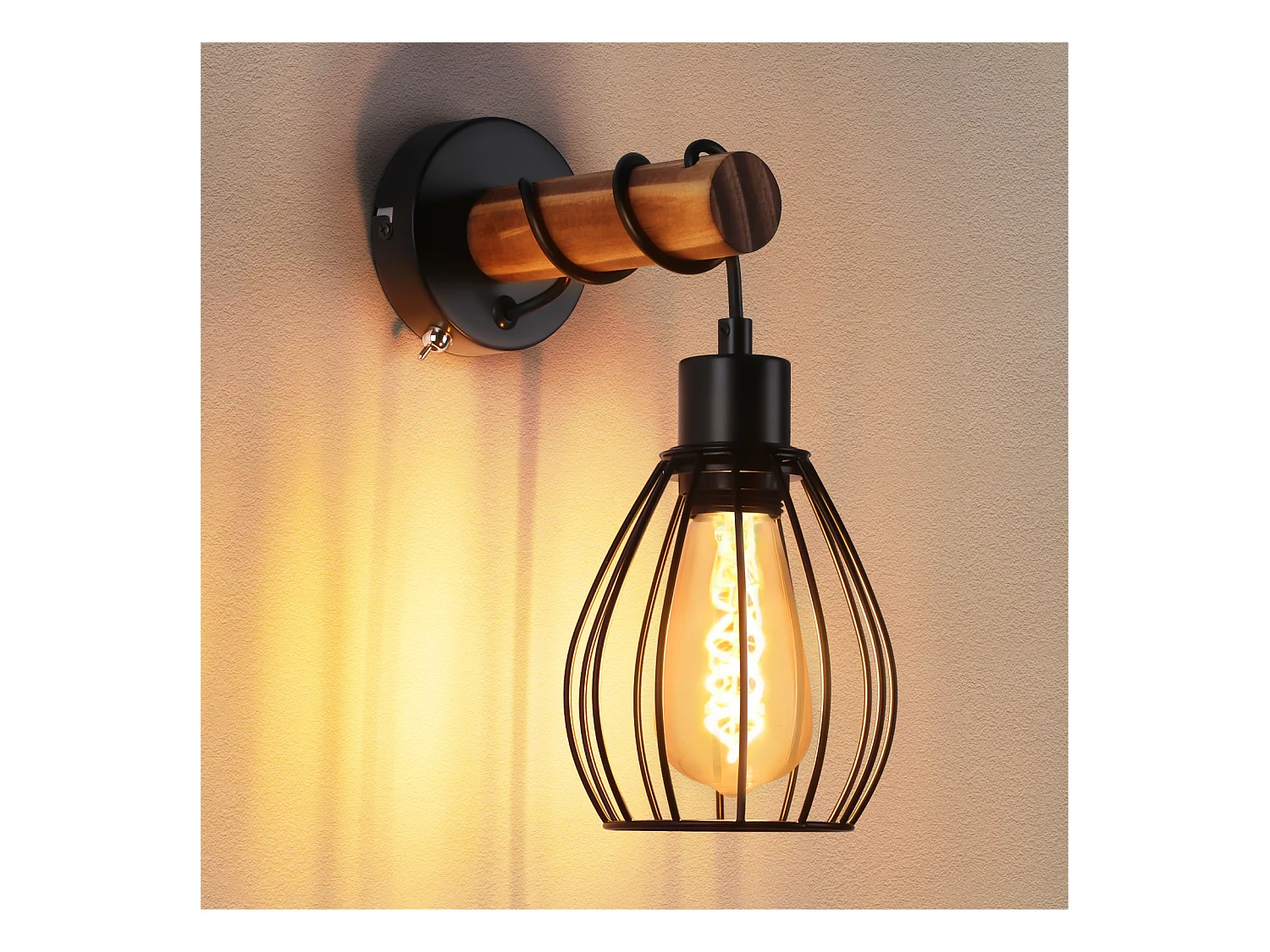 NETTLIFE Applique murale avec interrupteur applique vintage : applique murale en bois noir E27 industriel