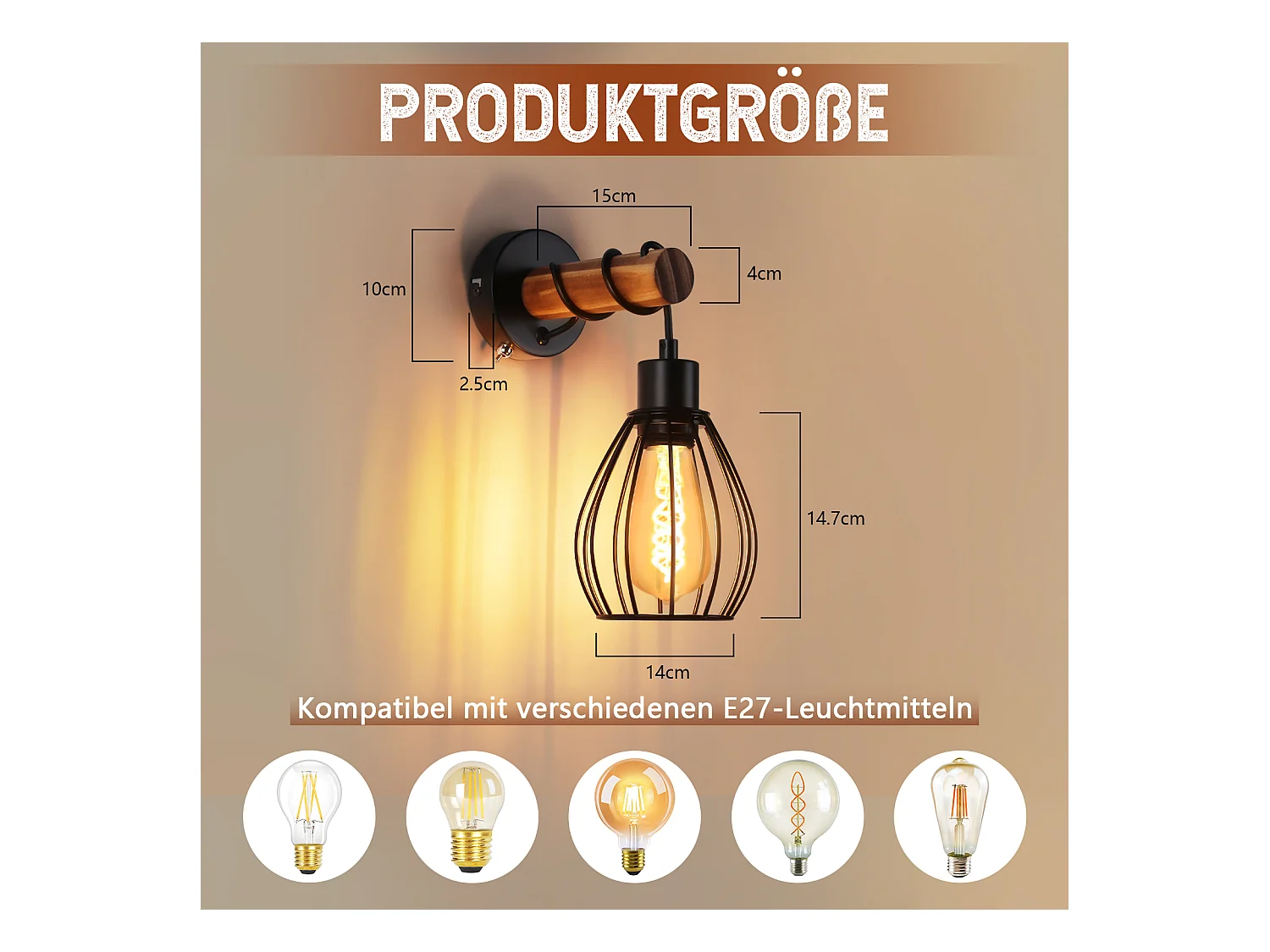 NETTLIFE Applique murale avec interrupteur applique vintage : applique murale en bois noir E27 industriel