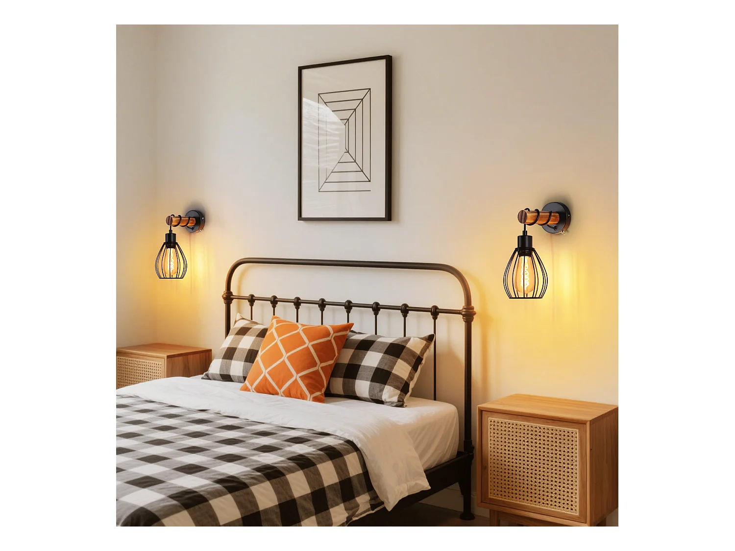 NETTLIFE Applique murale avec interrupteur applique vintage : applique murale en bois noir E27 industriel