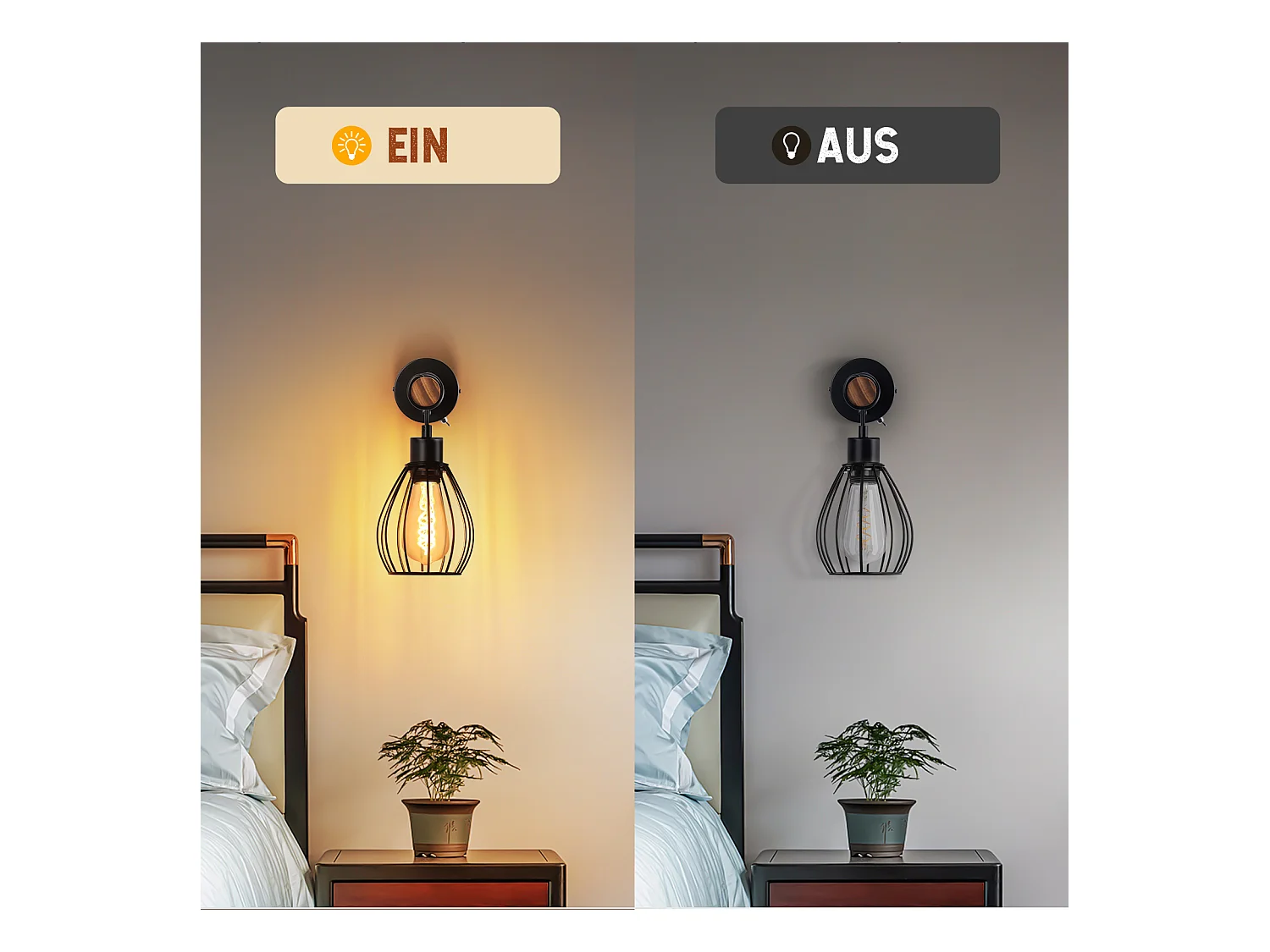 NETTLIFE Applique murale avec interrupteur applique vintage : applique murale en bois noir E27 industriel