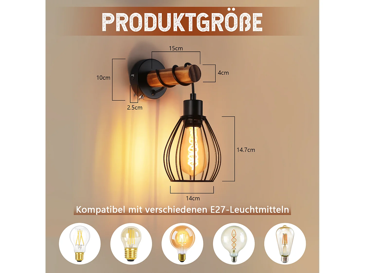 NETTLIFE Applique murale avec interrupteur applique vintage : applique murale en bois noir E27 industriel