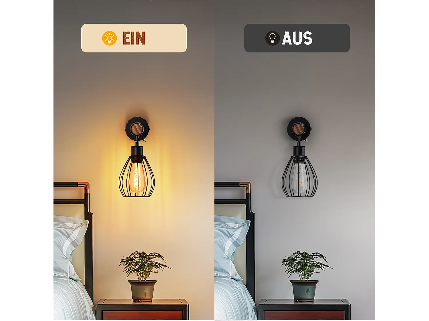 NETTLIFE Applique murale avec interrupteur applique vintage : applique murale en bois noir E27 industriel