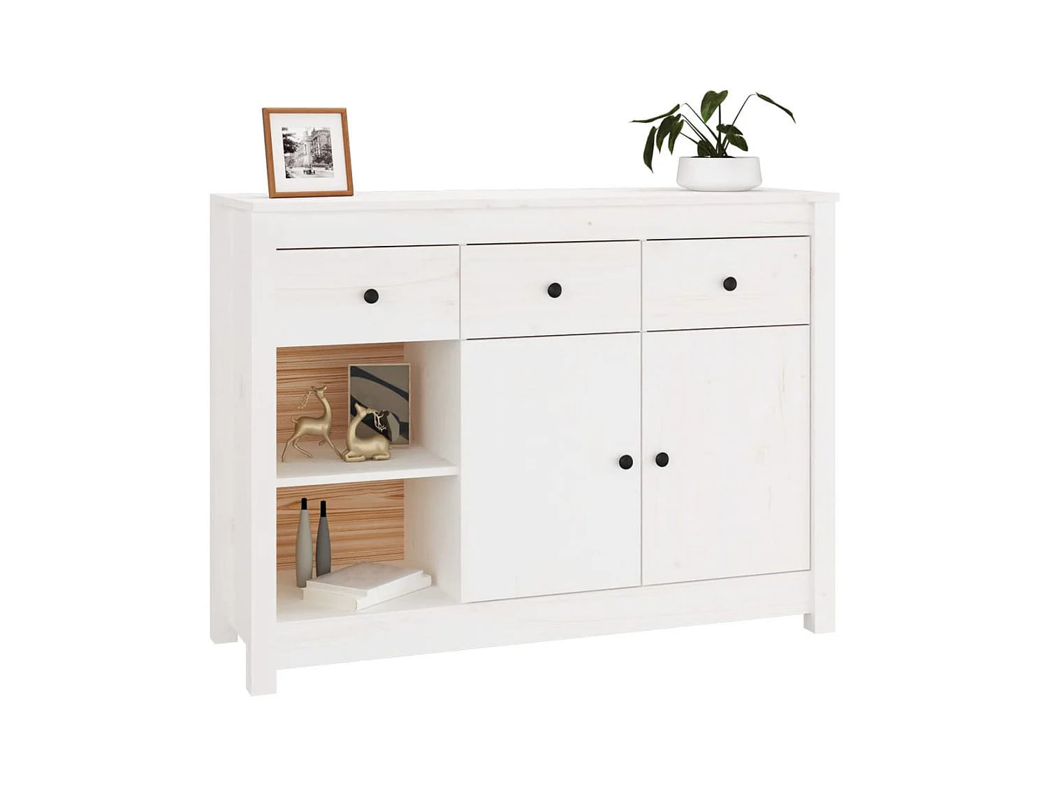 Credenza | Buffet | Armadio Bianca 100x35x74 cm in Legno Massello di Pino