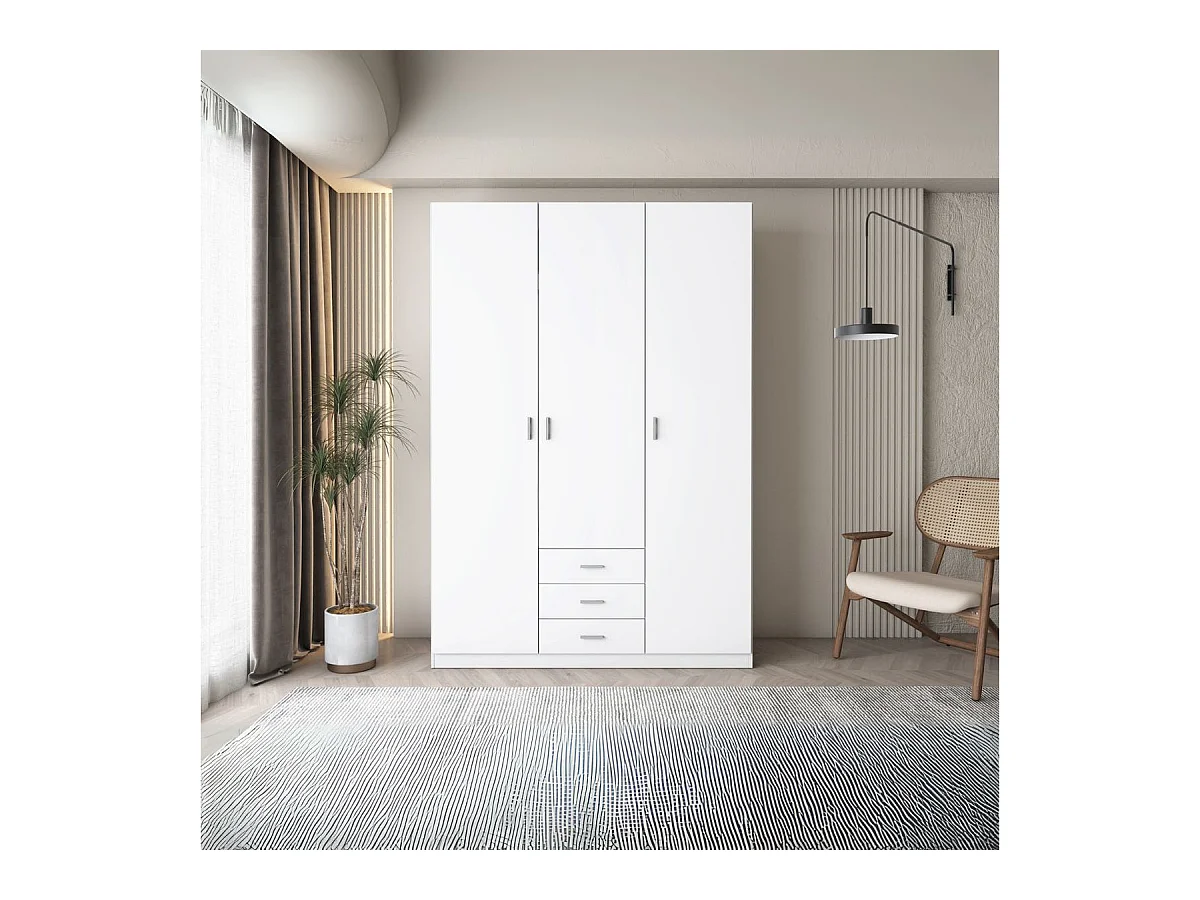 Armario Roma 3 puertas + 3 cajones blanco mate 215,5x148,9x52,6 cm