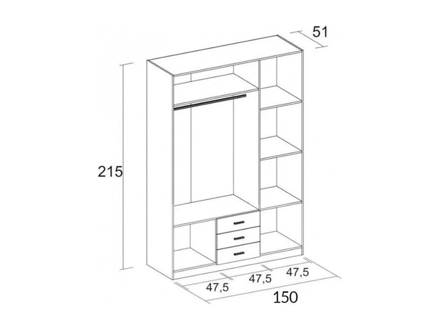 Armario Roma 3 puertas + 3 cajones blanco mate 215,5x148,9x52,6 cm