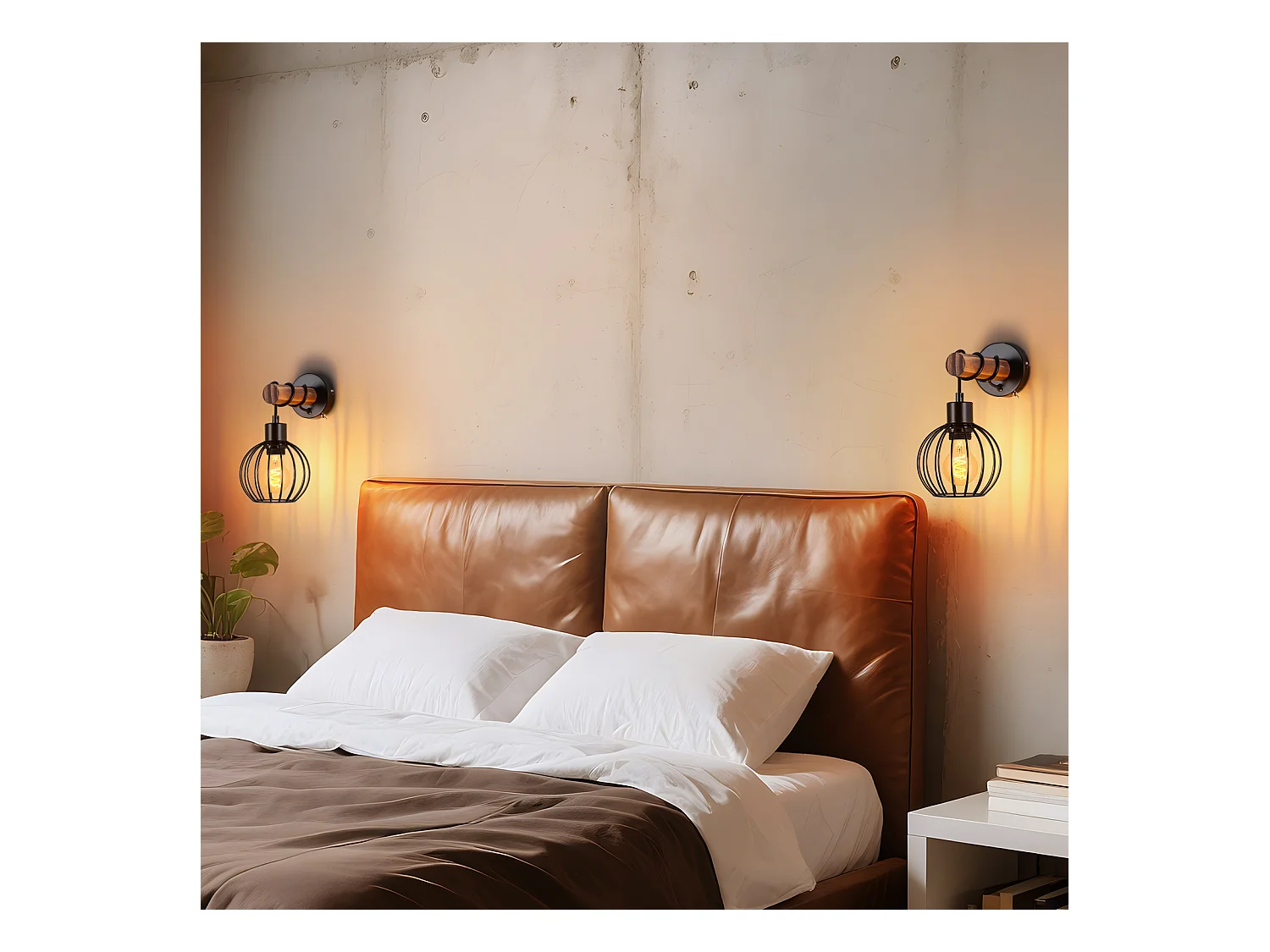 NETTLIFE Applique murale salon vintage bois : applique avec interrupteur éclairage mural noir au design industriel E27