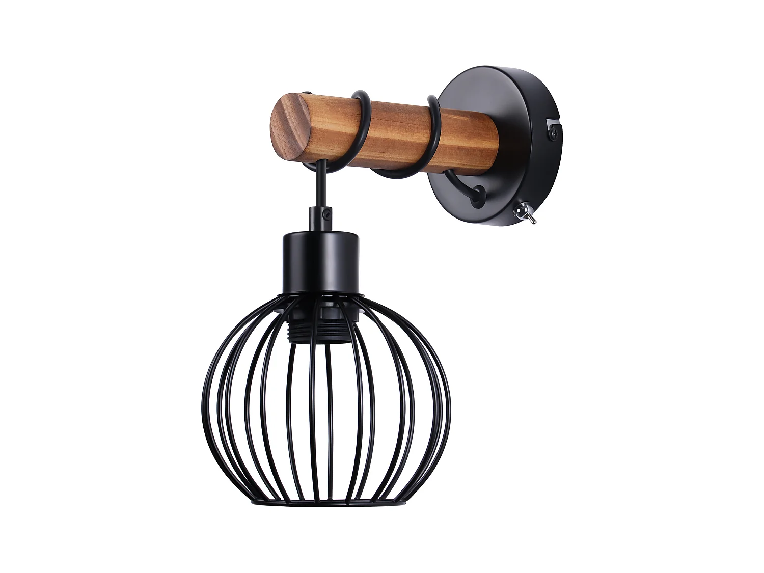 NETTLIFE Applique murale salon vintage bois : applique avec interrupteur éclairage mural noir au design industriel E27