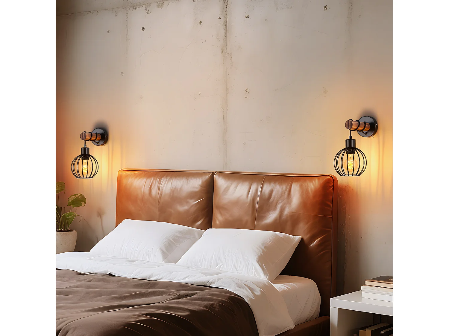 NETTLIFE Vintage houten woonkamer wandlamp: wandlamp met schakelaar, zwarte wandverlichting met industrieel design E27