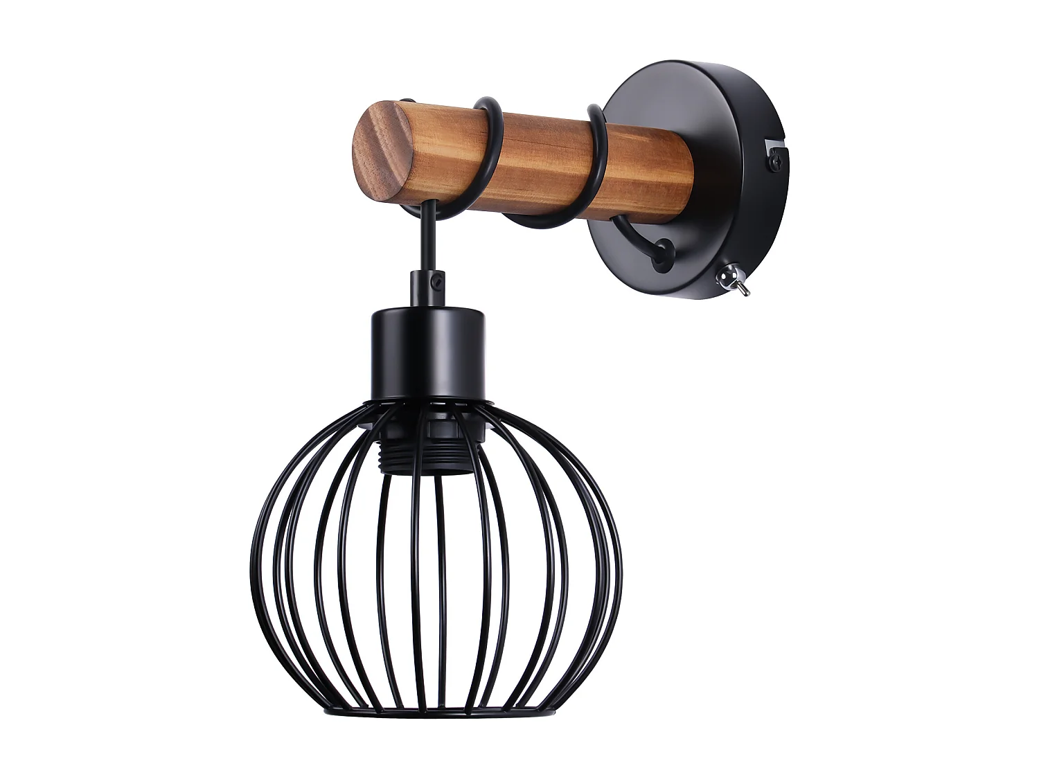 NETTLIFE Vintage houten woonkamer wandlamp: wandlamp met schakelaar, zwarte wandverlichting met industrieel design E27