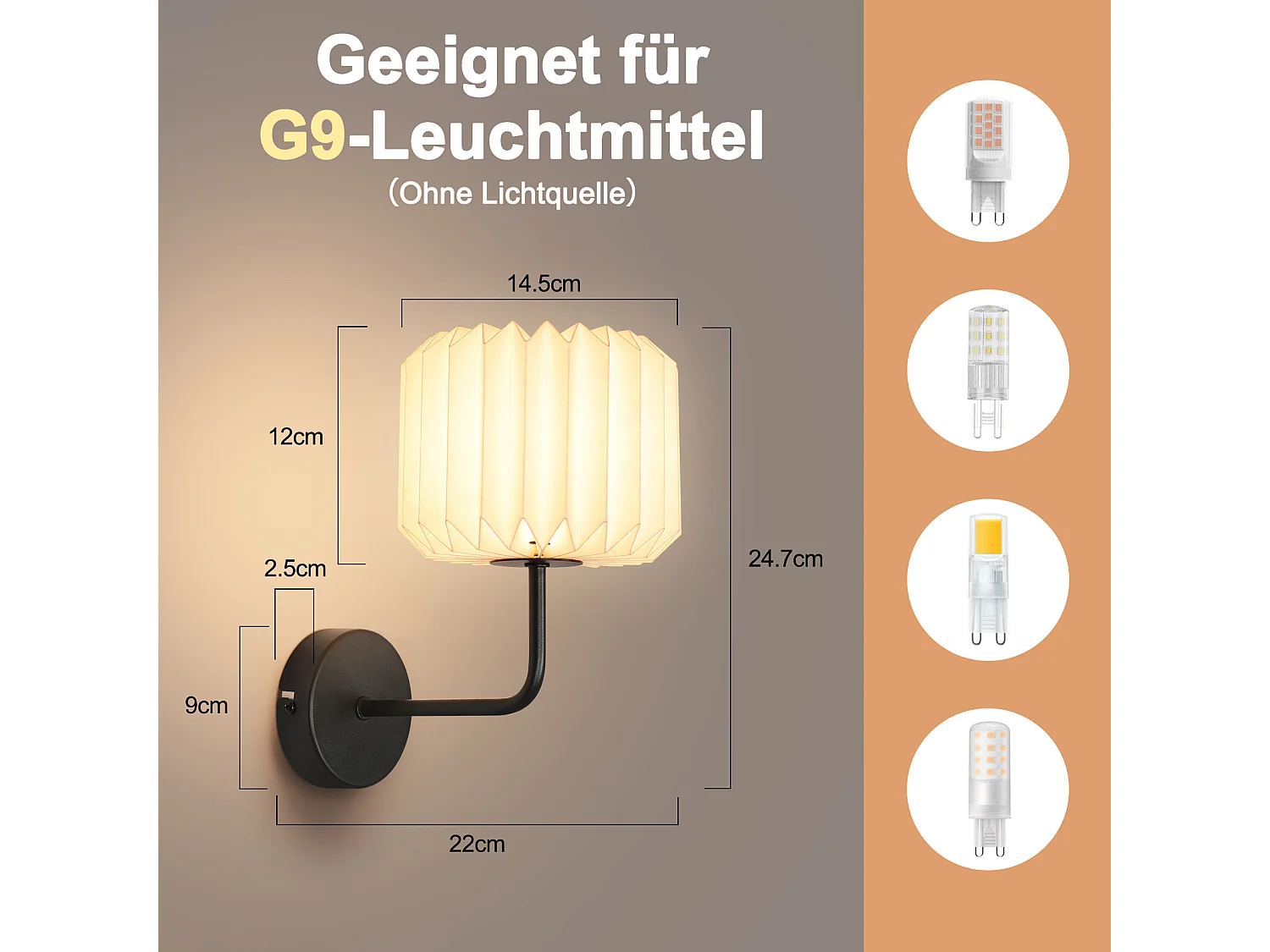 NETTLIFE Applique murale d'intérieur pour chambre à coucher - éclairage mural de couloir vintage G9 lampe de couloir blanche