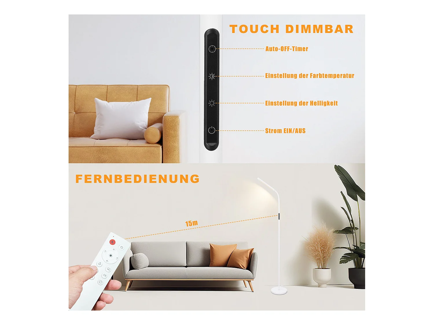 NETTLIFE Lampadaire LED Salon Dimmable Blanc Lampadaire 11w 360° Flexible Canapé