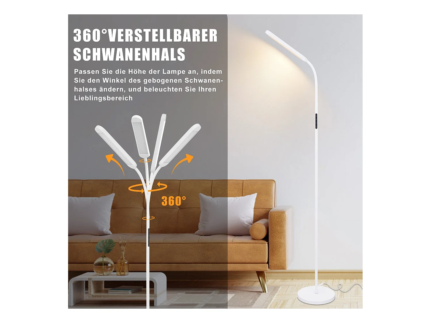 NETTLIFE Lampadaire LED Salon Dimmable Blanc Lampadaire 11w 360° Flexible Canapé