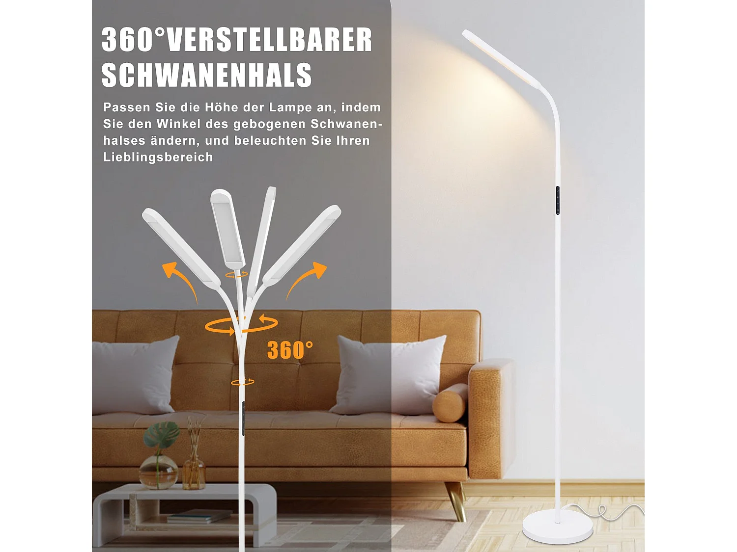 NETTLIFE Lampadaire LED Salon Dimmable Blanc Lampadaire 11w 360° Flexible Canapé