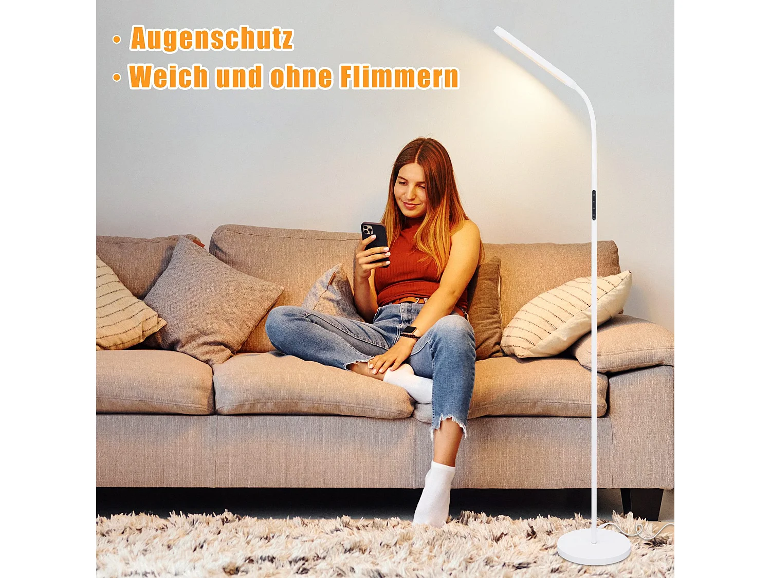 NETTLIFE Lampadaire LED Salon Dimmable Blanc Lampadaire 11w 360° Flexible Canapé