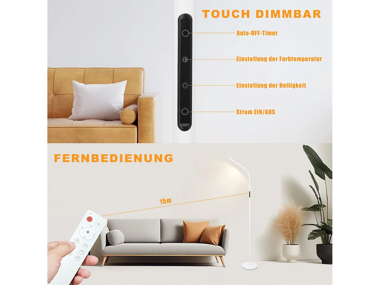 NETTLIFE Lampadaire LED Salon Dimmable Blanc Lampadaire 11w 360° Flexible Canapé