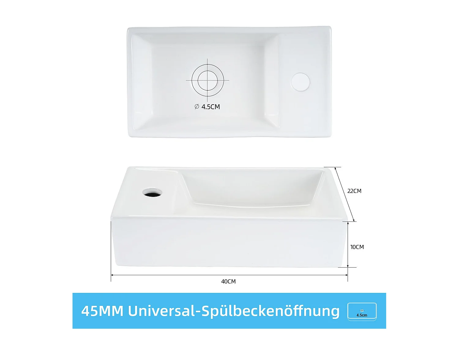 NETTLIFE vasque à poser, Lavabo de salle de bain céramique Blanc - Vasque carrée 40 x 22cm