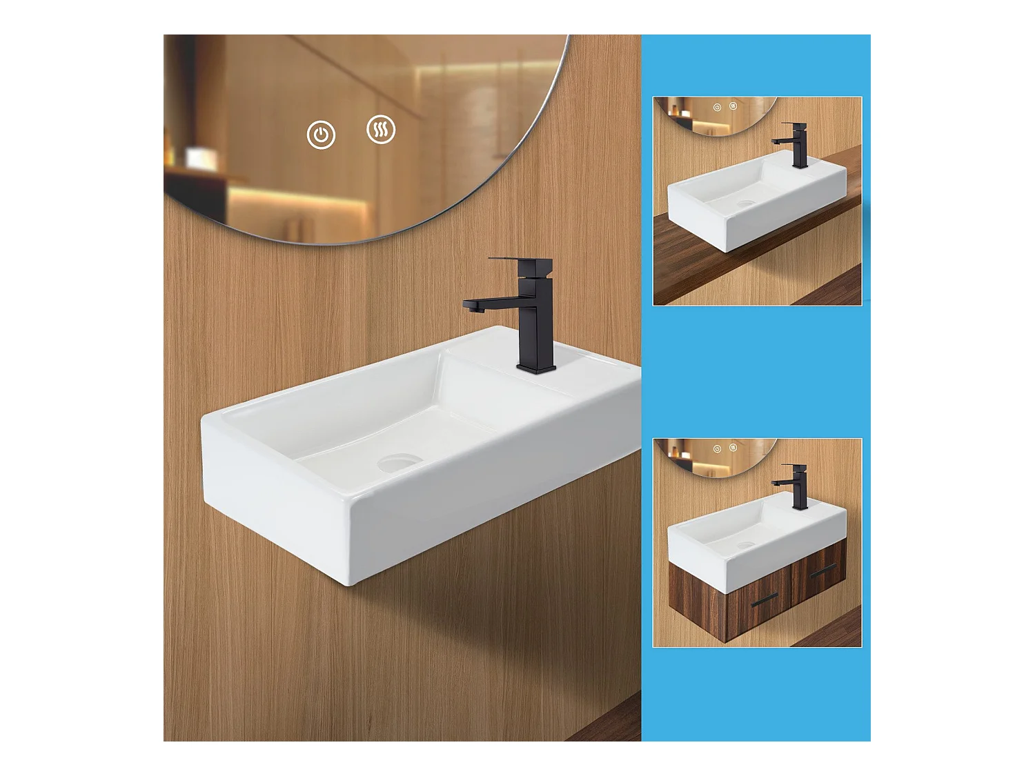 NETTLIFE vasque à poser, Lavabo de salle de bain céramique Blanc - Vasque carrée 40 x 22cm