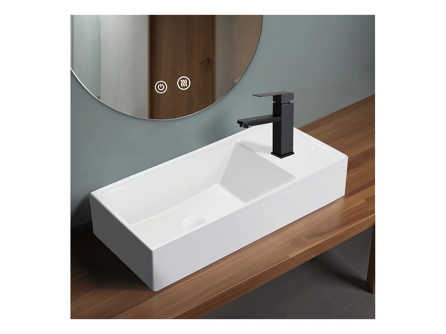 Umywalka łazienkowa ceramiczna NETTLIFE – kwadratowa