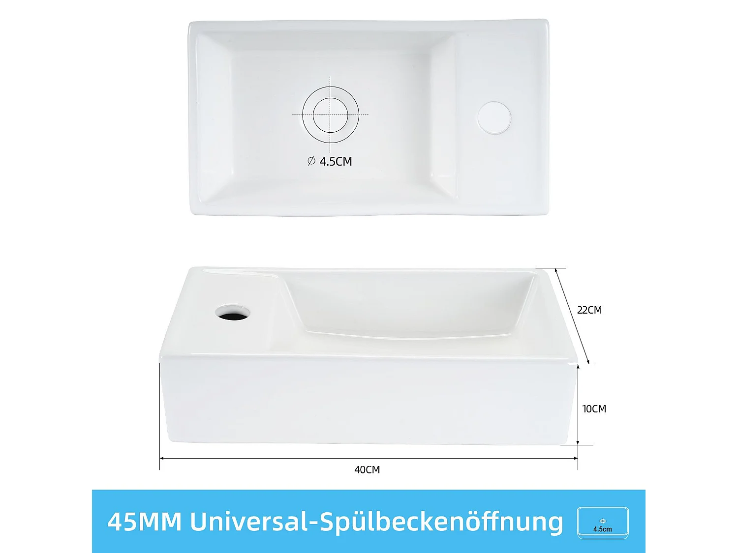 NETTLIFE vasque à poser, Lavabo de salle de bain céramique Blanc - Vasque carrée 40 x 22cm