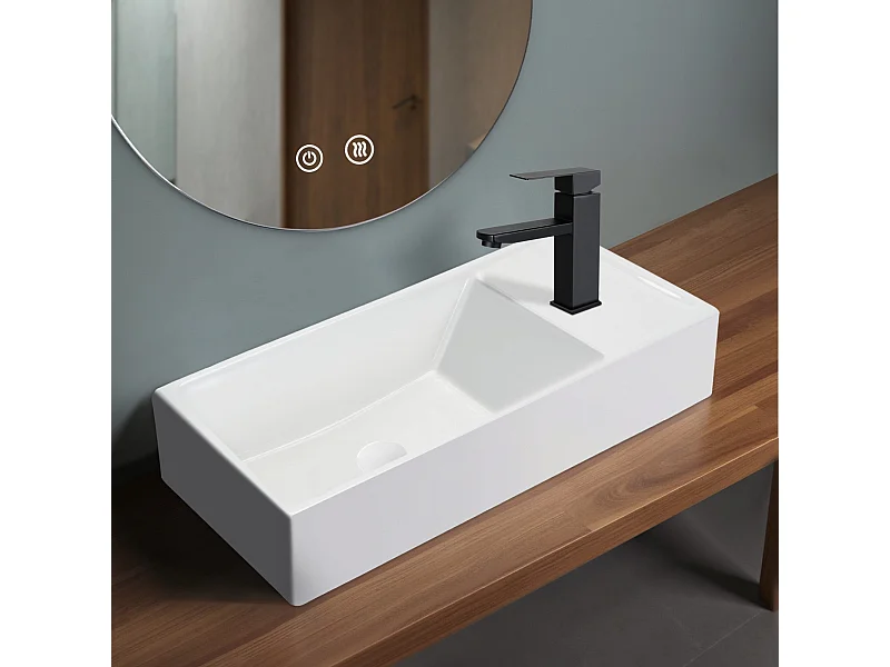 NETTLIFE vasque à poser, Lavabo de salle de bain céramique Blanc - Vasque carrée 40 x 22cm