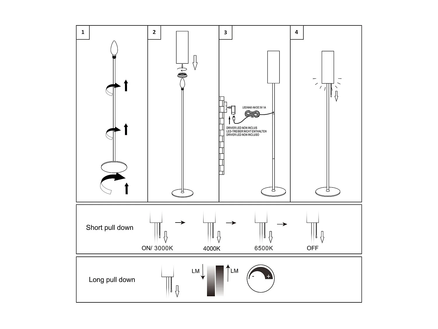 NETTLIFE Lampadaire LED à Intensité Variable Rétro Abat-jour En Tissu Pour Salon Avec Interrupteur à Tirette