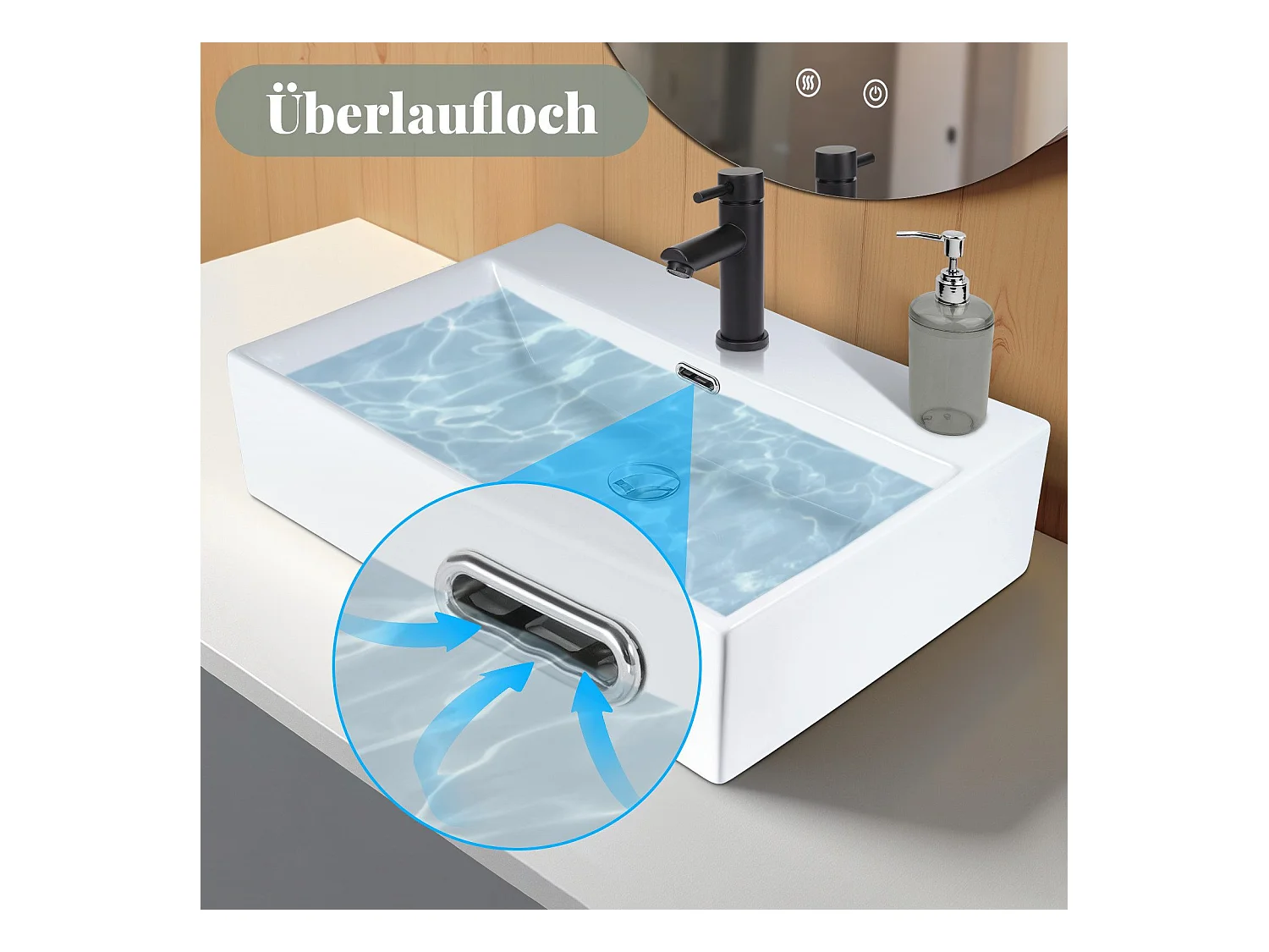 Umywalka łazienkowa ceramiczna NETTLIFE – kwadratowa