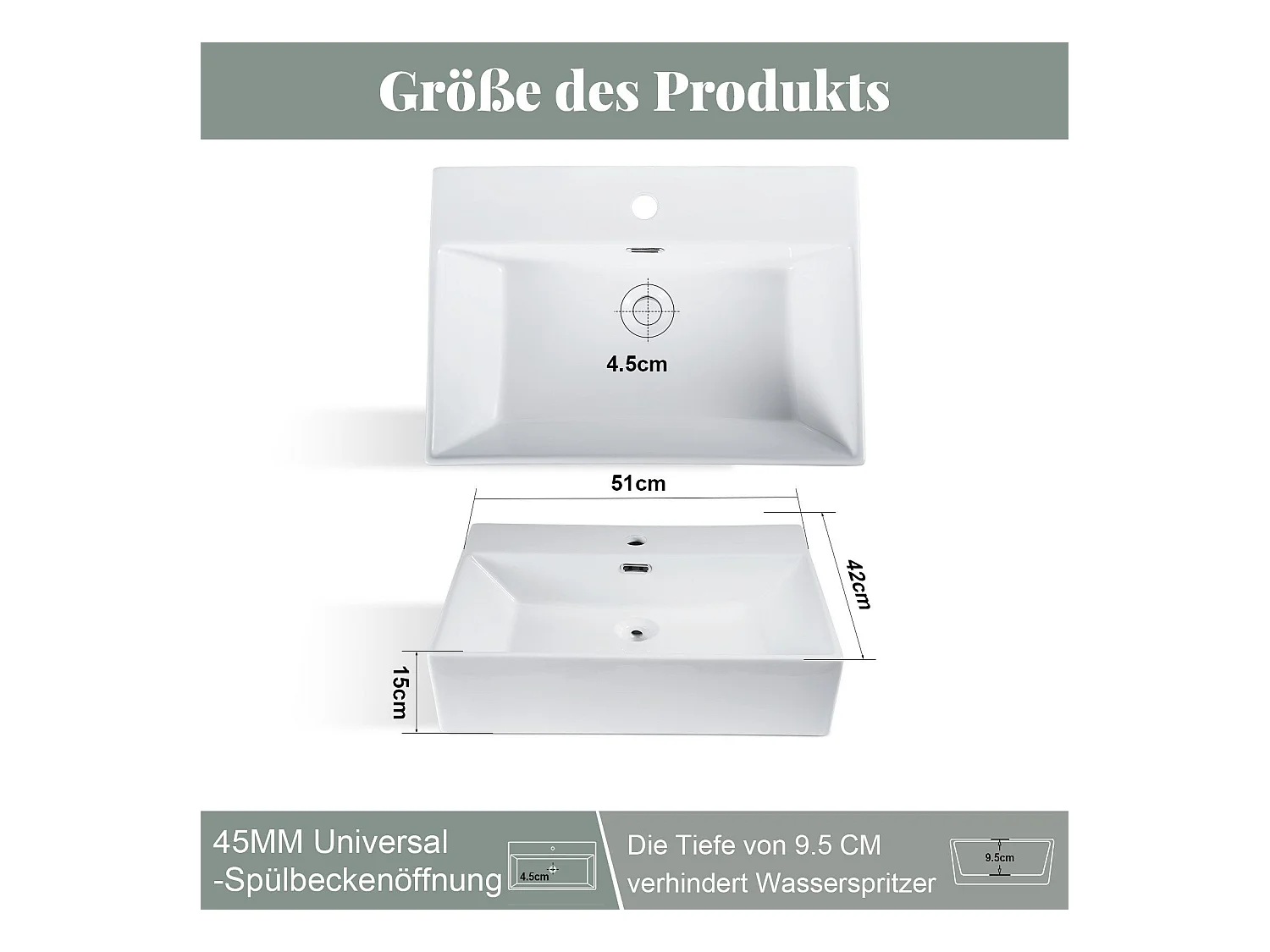 Umywalka łazienkowa ceramiczna NETTLIFE – kwadratowa