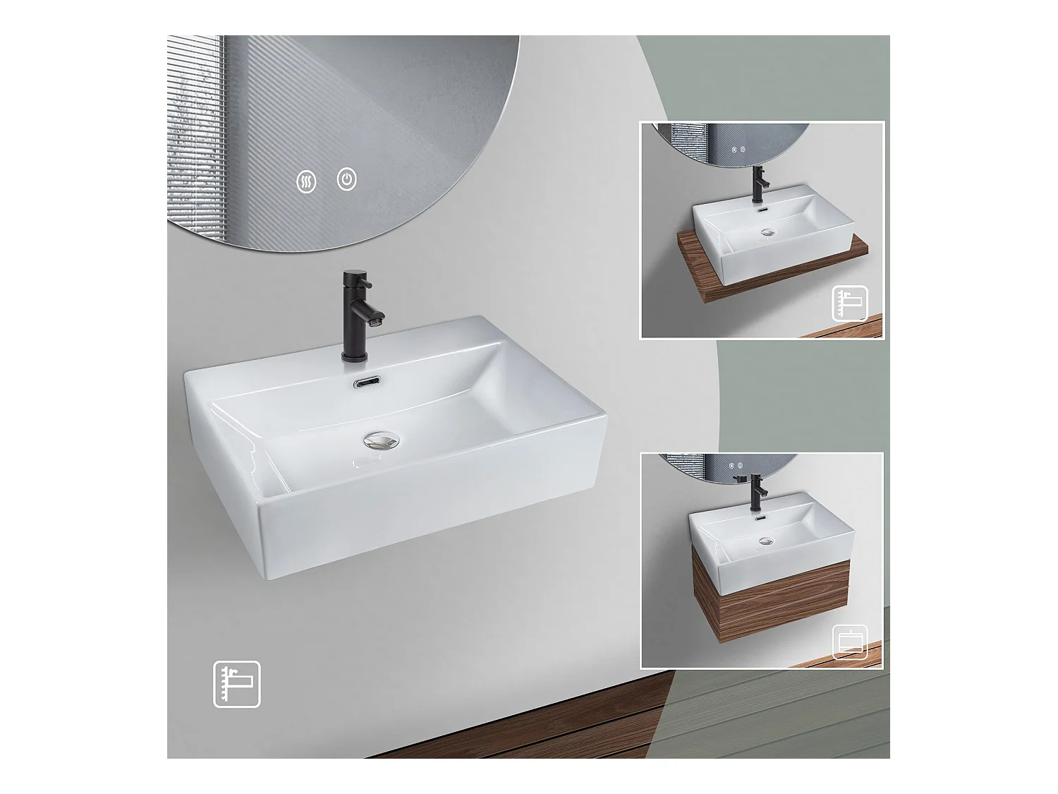 Umywalka łazienkowa ceramiczna NETTLIFE – kwadratowa