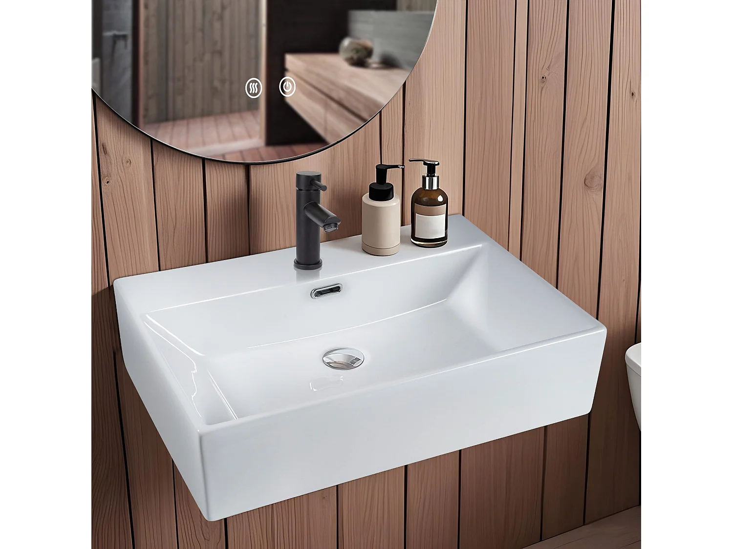 NETTLIFE Vasque à Poser Carrée, 51 x 42 cm, Lavabo de Salle de Bain en Céramique Blanche.