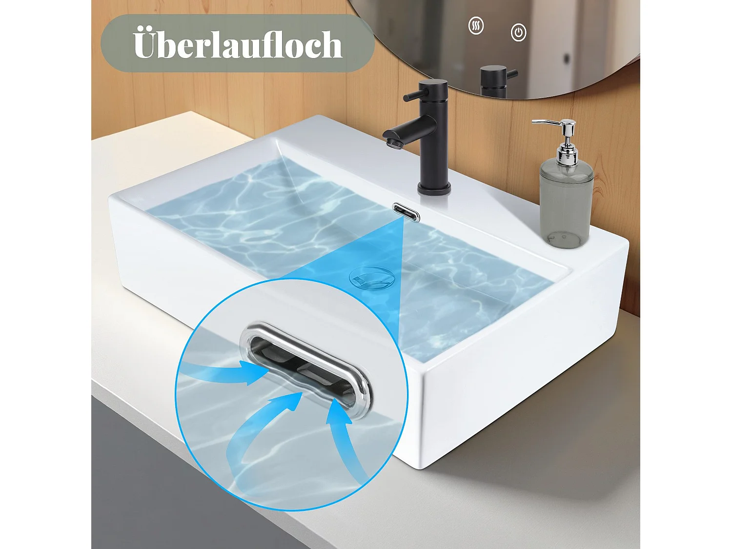 NETTLIFE Vasque à Poser Carrée, 51 x 42 cm, Lavabo de Salle de Bain en Céramique Blanche.