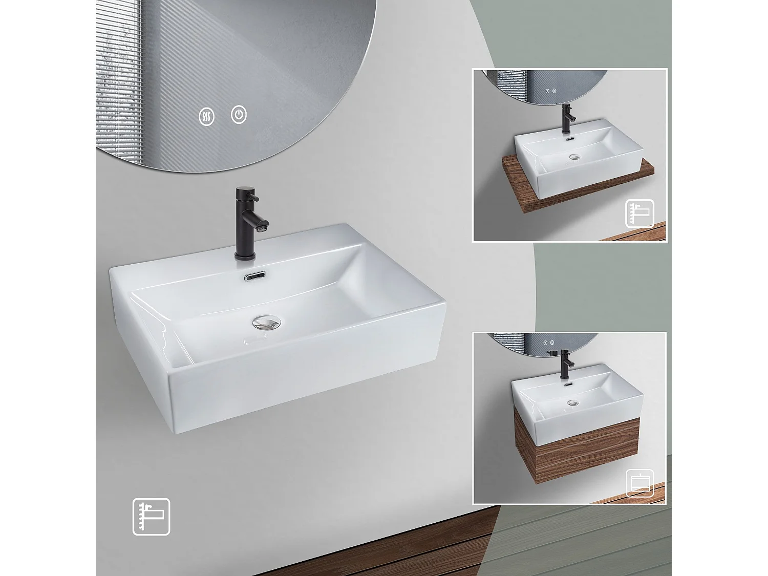 NETTLIFE Vasque à Poser Carrée, 51 x 42 cm, Lavabo de Salle de Bain en Céramique Blanche.