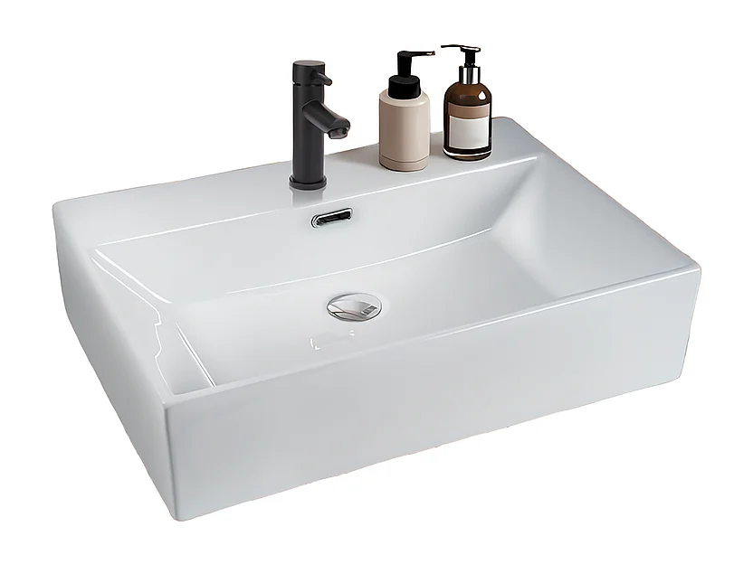 NETTLIFE Vasque à Poser Carrée, 51 x 42 cm, Lavabo de Salle de Bain en Céramique Blanche.