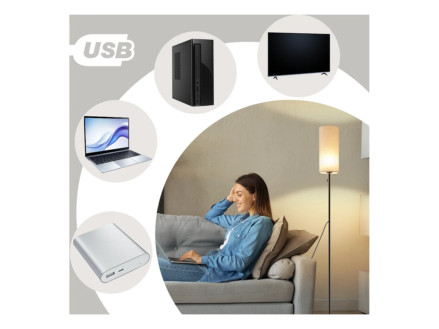 NETTLIFE Dimbare LED-vloerlamp met retro stoffen kap voor woonkamer met trekschakelaar