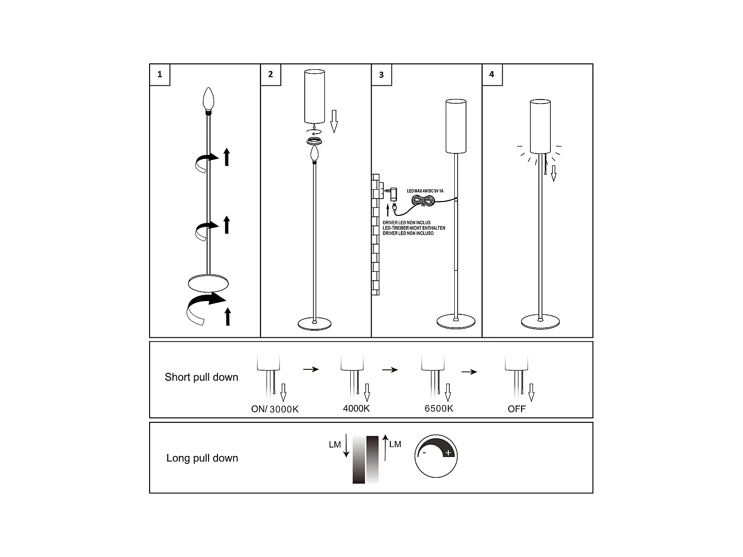 NETTLIFE Dimbare LED-vloerlamp met retro stoffen kap voor woonkamer met trekschakelaar