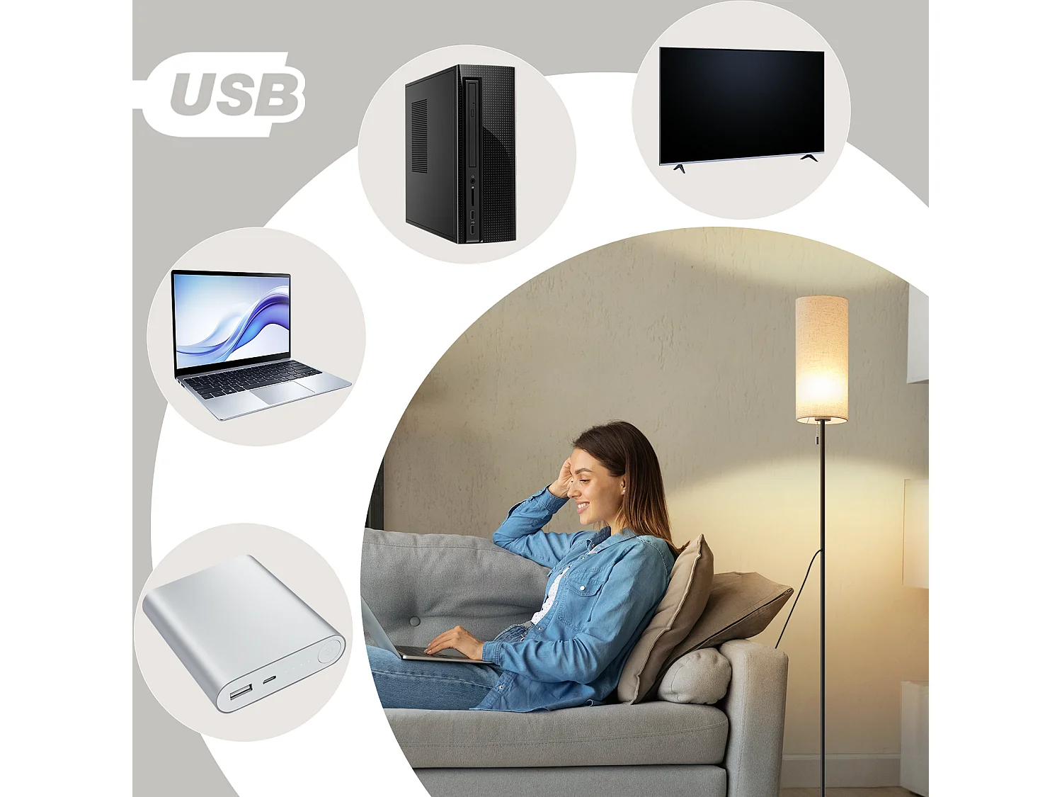 NETTLIFE Lampadaire LED à Intensité Variable Rétro Abat-jour En Tissu Pour Salon Avec Interrupteur à Tirette