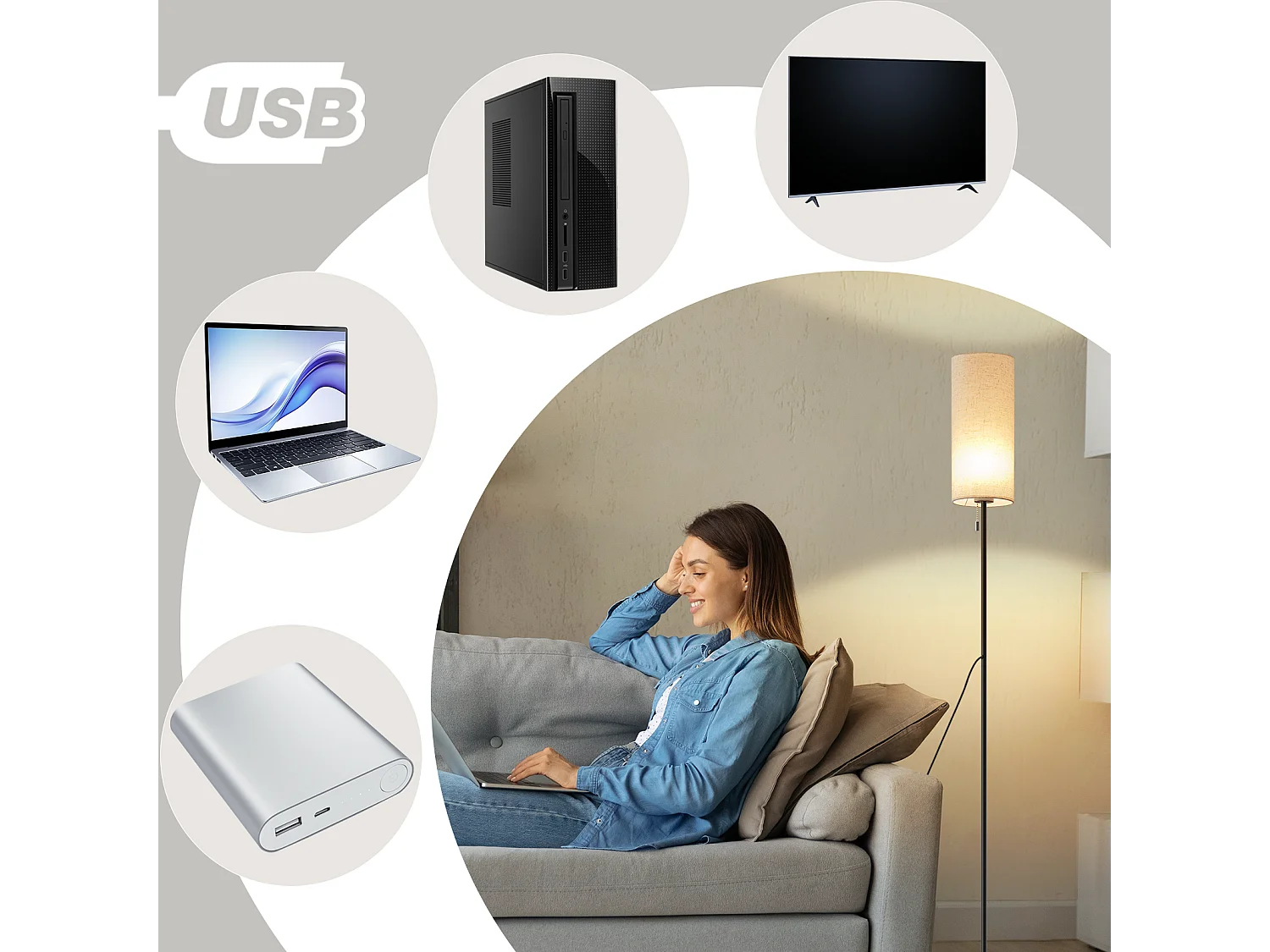 NETTLIFE Lampadaire LED à Intensité Variable Rétro Abat-jour En Tissu Pour Salon Avec Interrupteur à Tirette