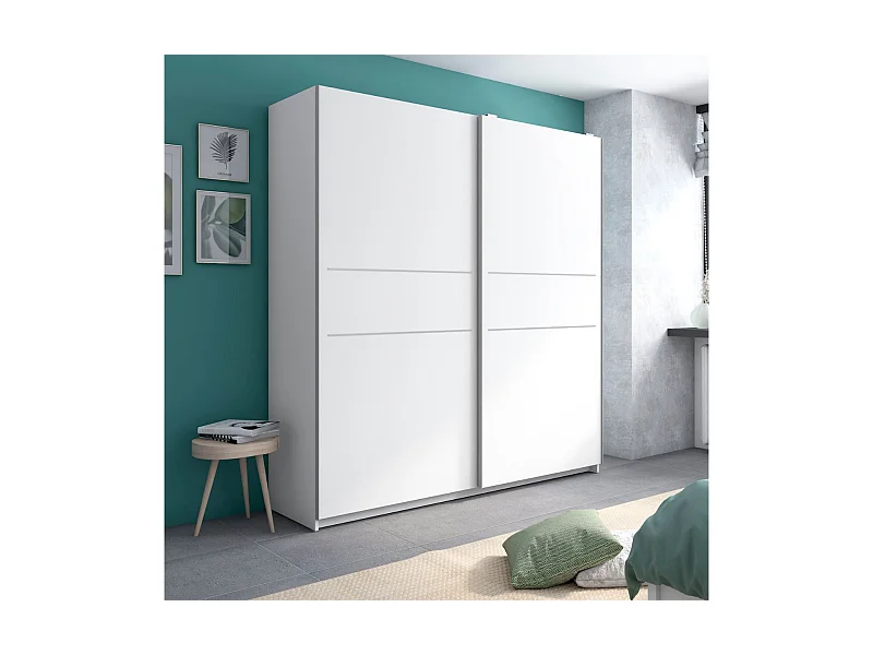 Armario 2 puertas correderas blanco mate 200x182x56 cm