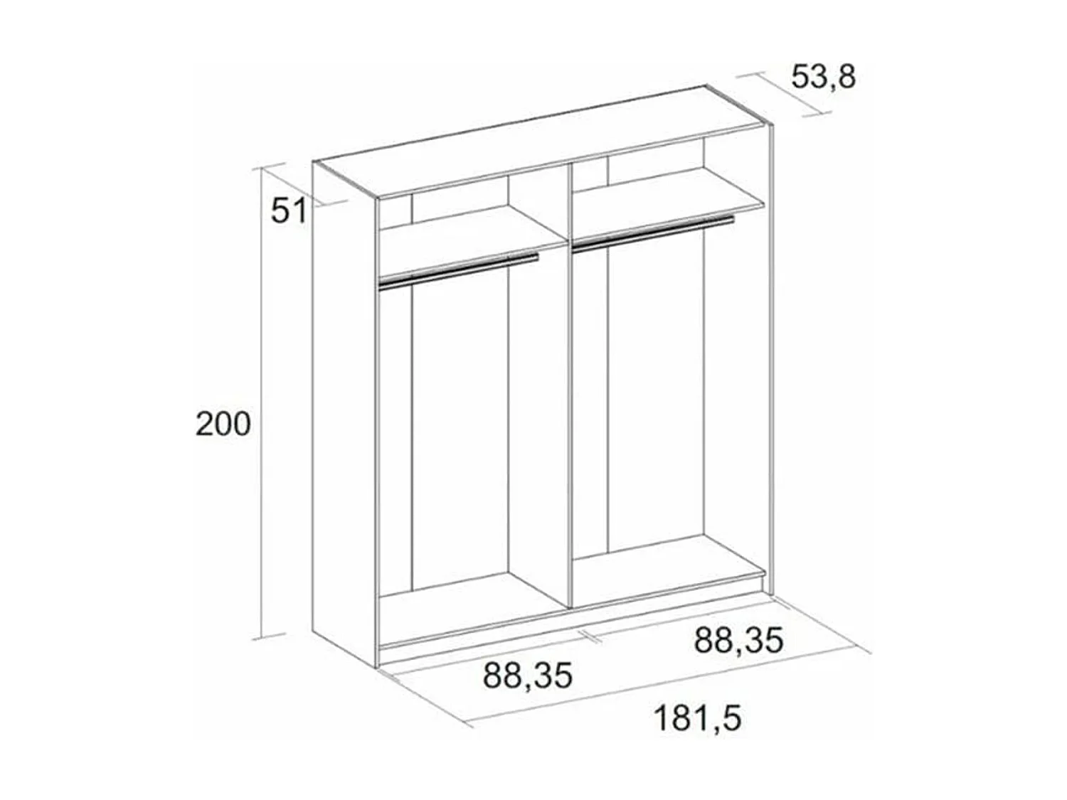 Armario 2 puertas correderas blanco mate 200x182x56 cm