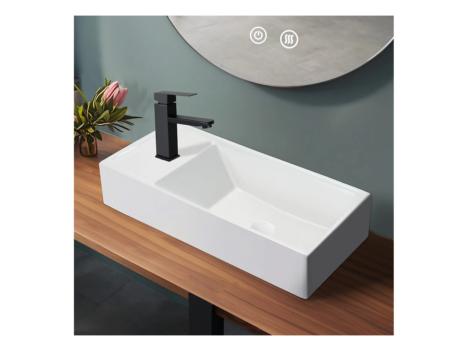 NETTLIFE vasque à poser, Lavabo de salle de bain céramique Blanc - Vasque carrée 40 x 22cm