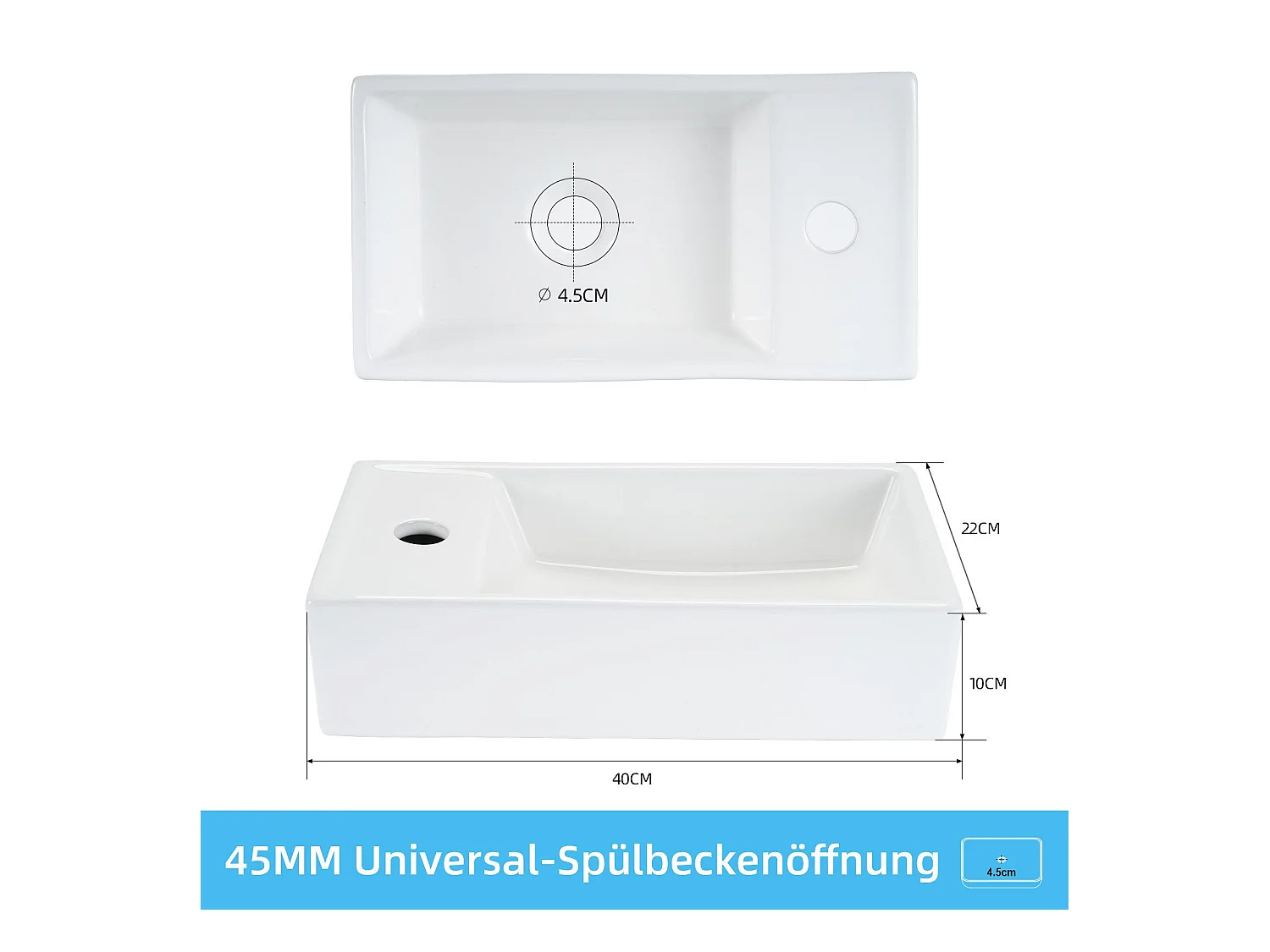 NETTLIFE vasque à poser, Lavabo de salle de bain céramique Blanc - Vasque carrée 40 x 22cm