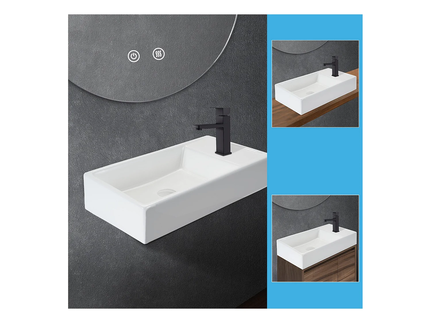 NETTLIFE vasque à poser, Lavabo de salle de bain céramique Blanc - Vasque carrée 40 x 22cm