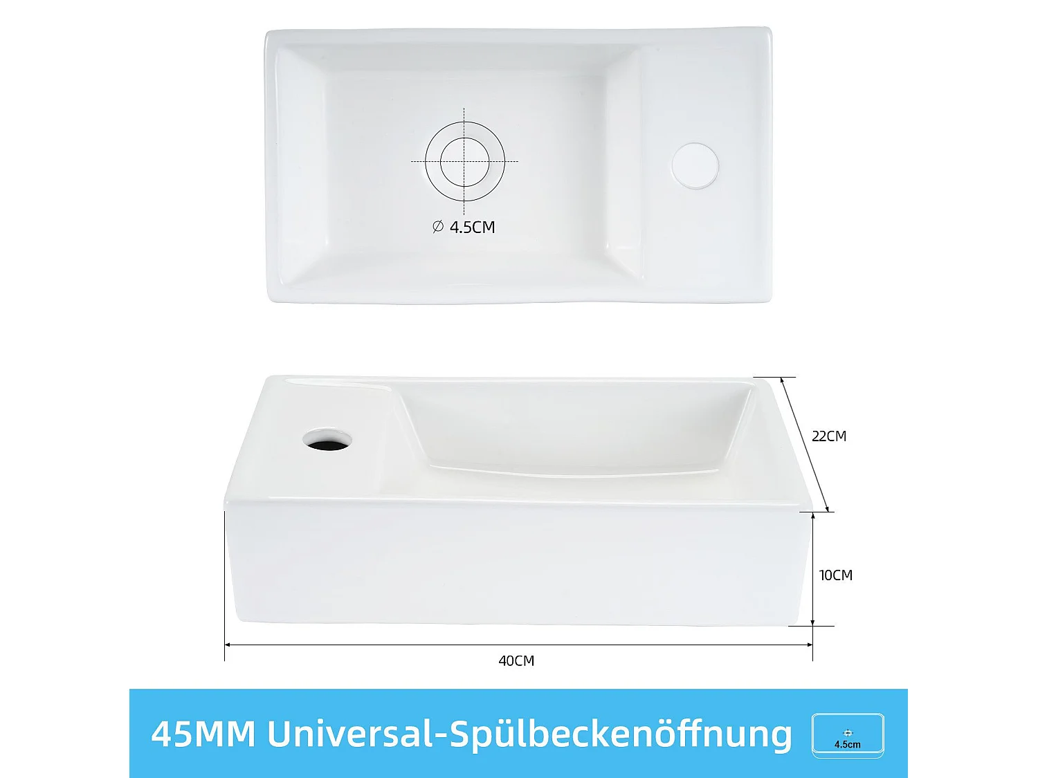 NETTLIFE vasque à poser, Lavabo de salle de bain céramique Blanc - Vasque carrée 40 x 22cm