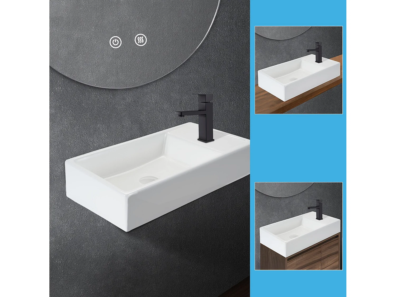 NETTLIFE vasque à poser, Lavabo de salle de bain céramique Blanc - Vasque carrée 40 x 22cm